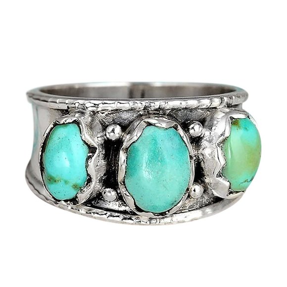 New! Silver Vintage Ring Moonstones Turquoise Ring - Picture 2 of 4